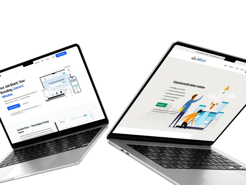 Captura de pantalla de los sitios web de Jboard y JobSaaS