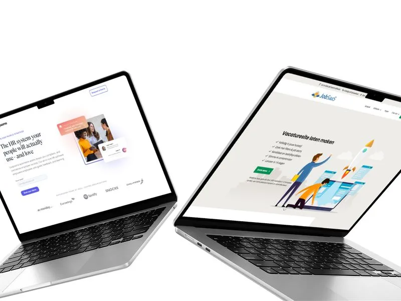 Captura de pantalla de los sitios web de Leapsome y JobSaaS