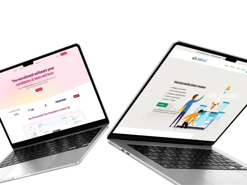 Captura de pantalla de los sitios web de Teamtailor y JobSaaS