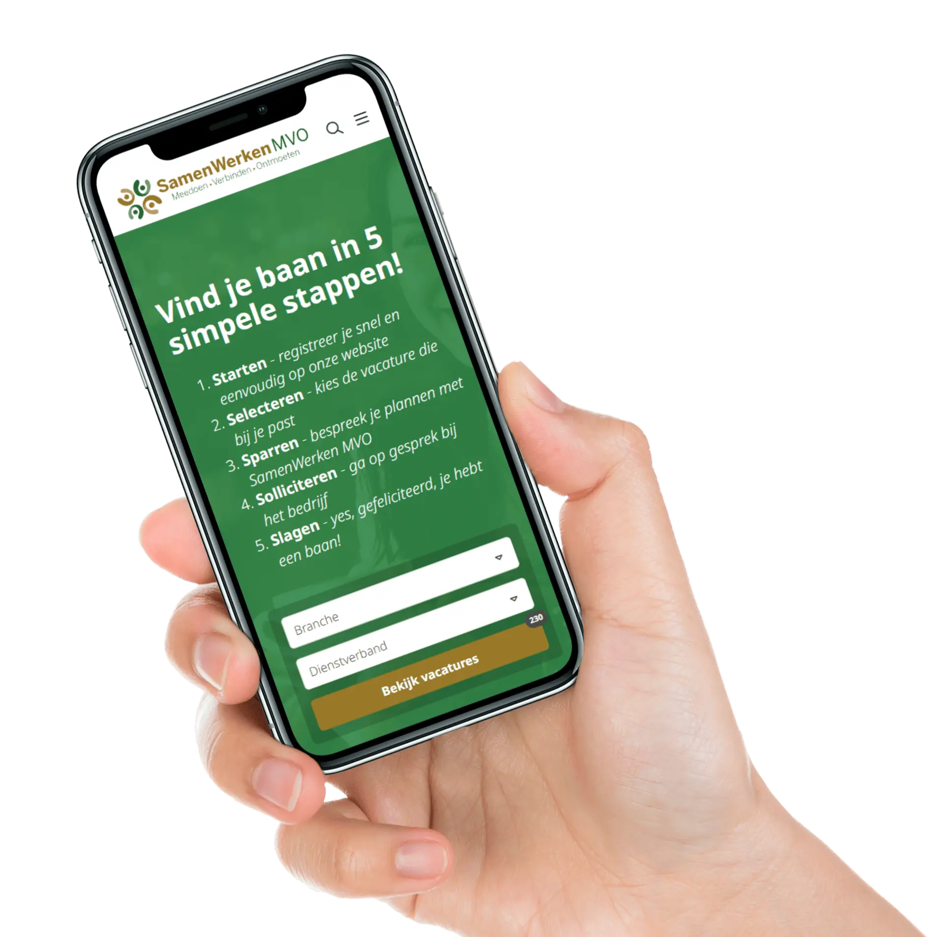 Capture d’écran de la version mobile du portail d’emploi créé, réalisée avec le logiciel Jobboard JobSaaS