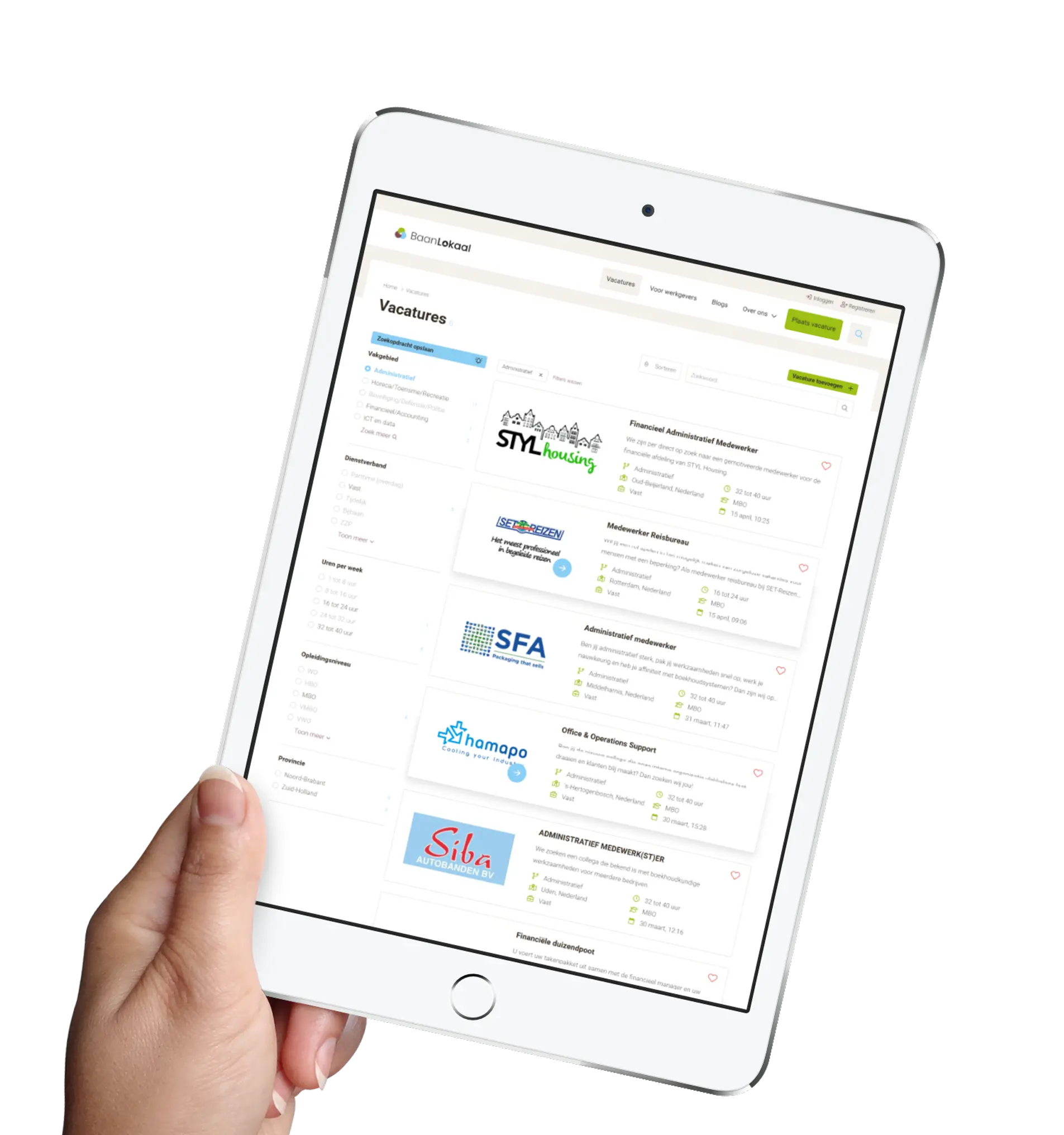 Screenshot van verschillende vacatures op lokale vacature website , gemaakt met JobSaaS