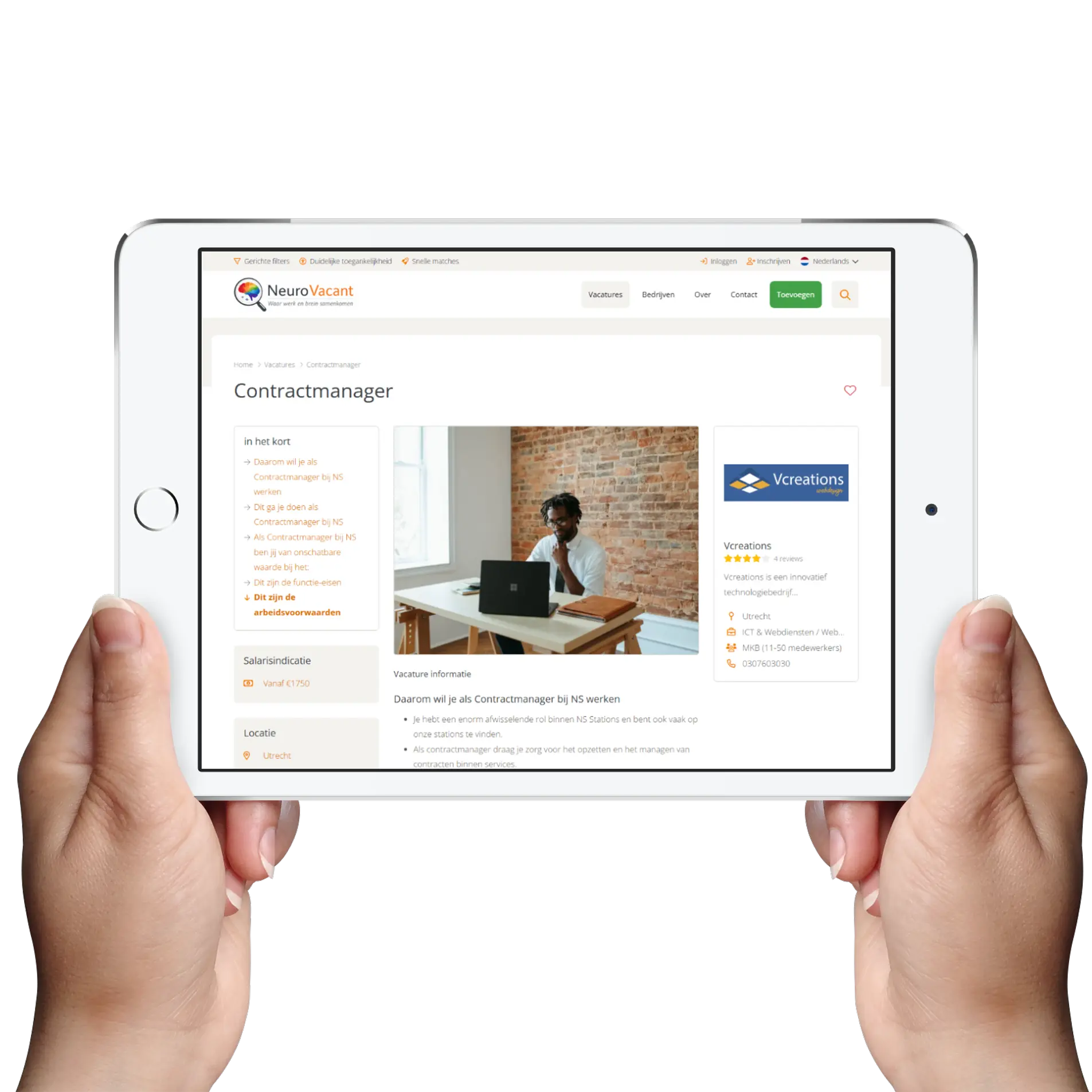 Detailpagina van een vacature binnen NeuroVacant met duidelijke informatie en focus op conversie.