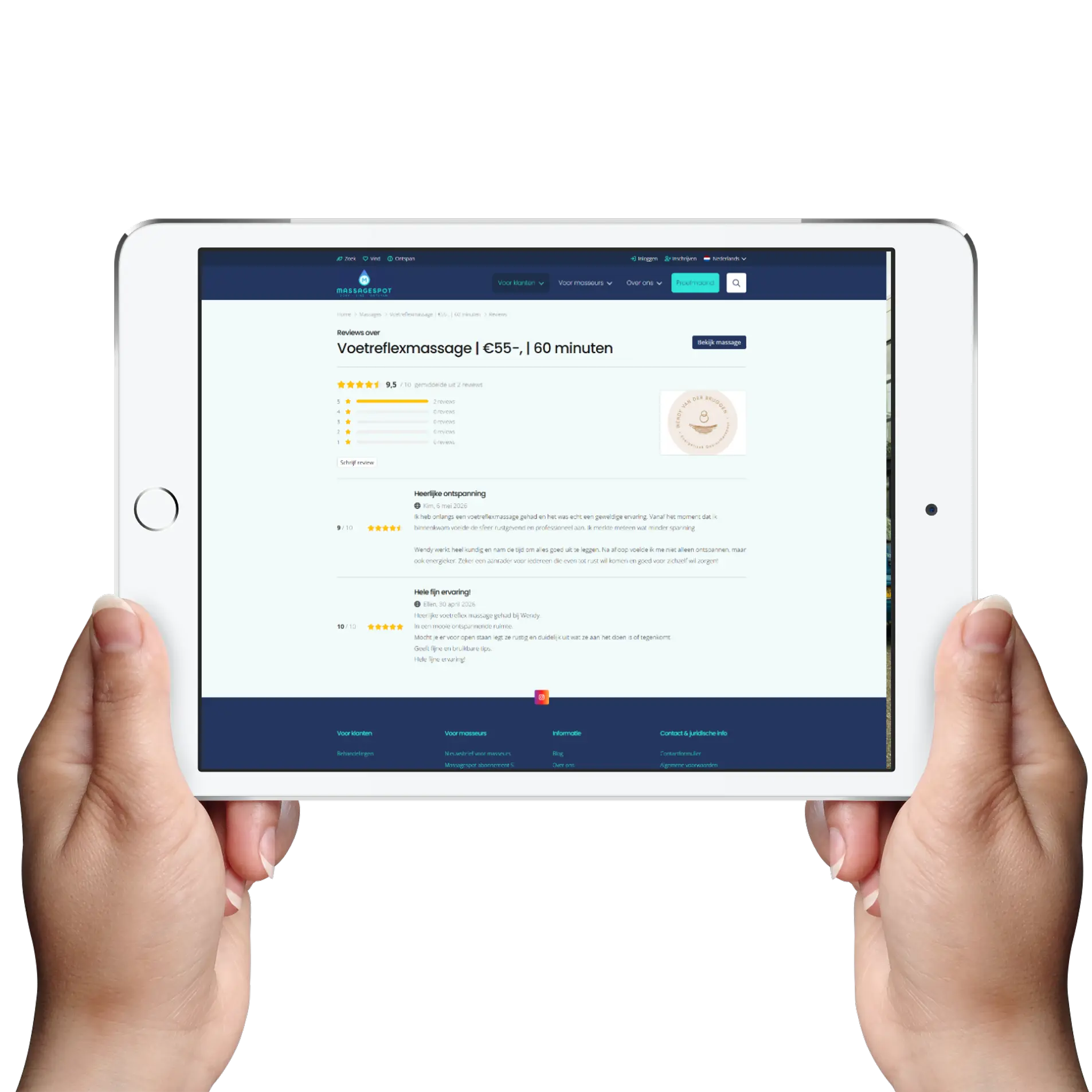 Overzicht van reviews binnen MassageSpot, waarmee vertrouwen en transparantie richting gebruikers wordt versterkt.