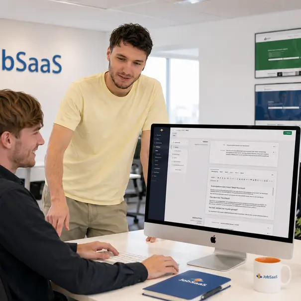 JobSaaS specialists managing a vacancy page on a recruitment agency website JobSaaS specialists managing a vacancy page on a website for recruitment agencies. The image reflects the use of JobSaaS for regional agencies, sector-focused agencies and recruitment agencies with fast-changing vacancies.