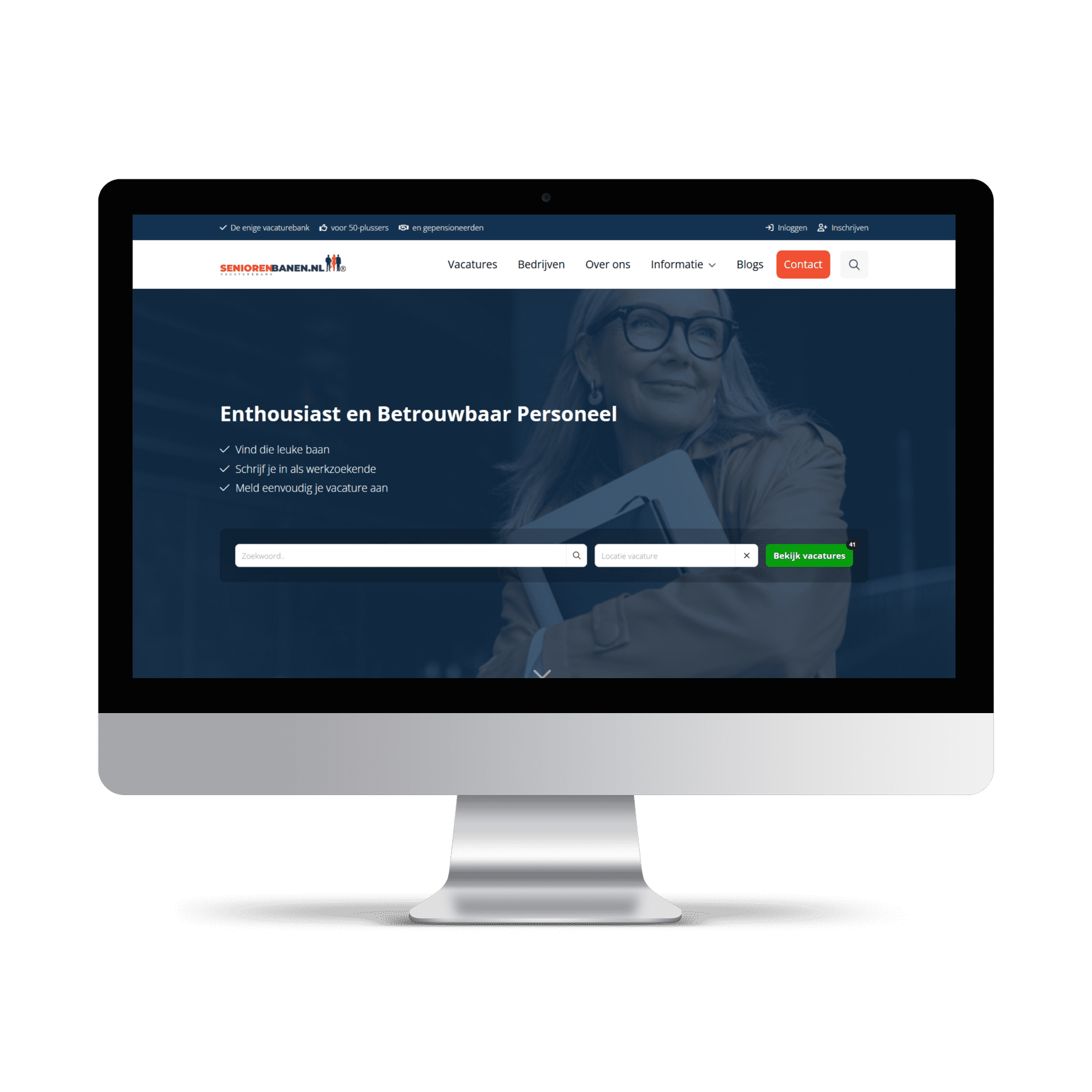 Screenshot van een voorbeeld jobboard voor senioren, gebouwd met de JobSaaS jobboard software.